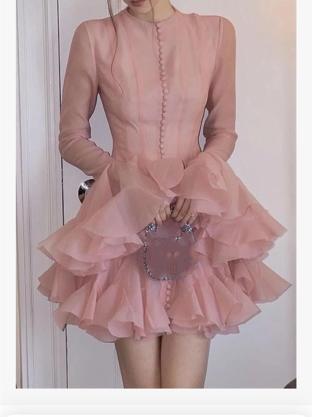 Pink Ruffle Hem Button-Front Dress - Picture 3 of 3